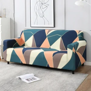 Elastic Stretchable Printed Sofa Cover , Green Peach Abstract